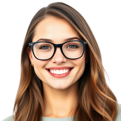 Een vrouw glimlachend naar de camera met een witte achtergrond.