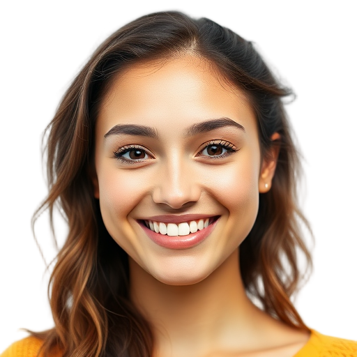 A smiling person with long hair against a white background.