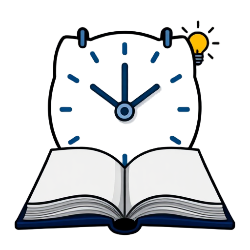 "calendar page" "clock hands" "checkmark badge" "open book" "light bulb" "gear wheel"