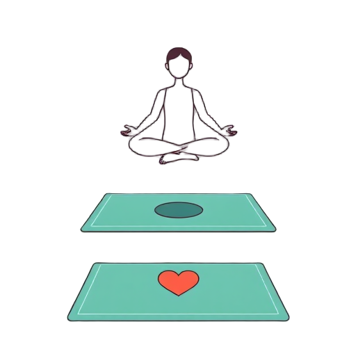 "Yoga mat" "Yoga block" "Seven steps" "Balance scale" "Heart symbol" "Person meditating"