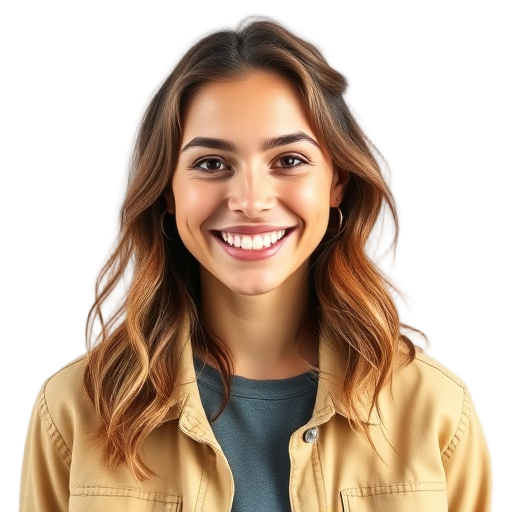 Een persoon die glimlacht naar de camera met een witte achtergrond.