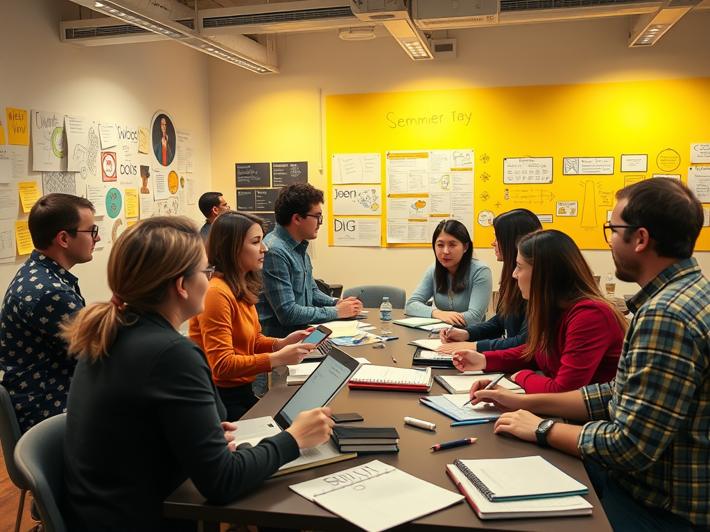 Een levendige workshop met diverse professionals in discussie.