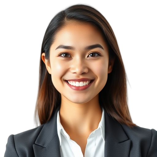 Een persoon met een glimlach tegen een witte achtergrond.