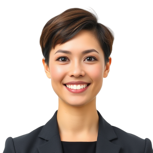 Een persoon die glimlacht naar de camera met een witte achtergrond.