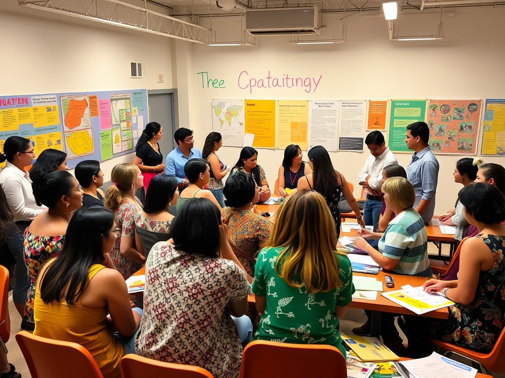 Een levendige workshop met een diverse groep mensen die in discussie zijn.