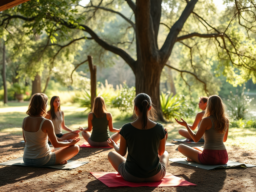 Een serene workshop met mensen die mediteren in de natuur.