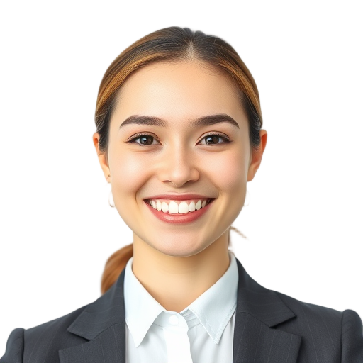 Een glimlachende persoon voor een witte achtergrond.