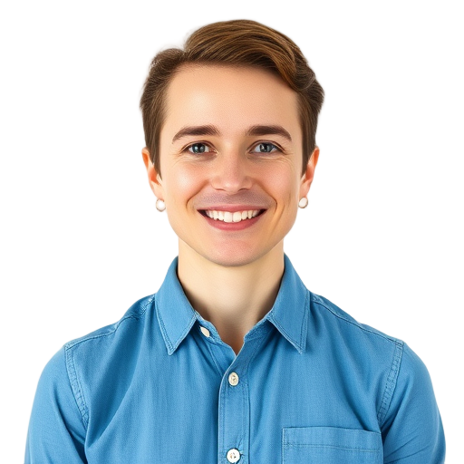 Een persoon die glimlacht met een witte achtergrond.