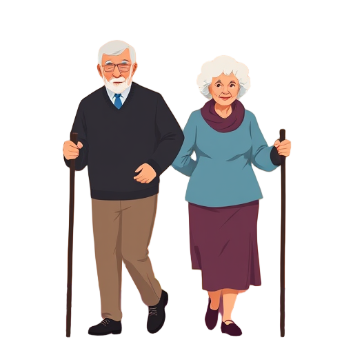 "elderly couple" "walking stick" "sunset background"