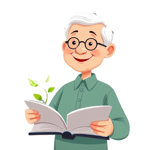 "happy elderly person" "open book" "growing plant" "slow clock" "bright light bulb"