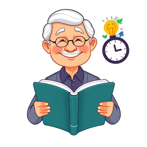 "smiling elderly person" "open book" "light bulb" "clock slow" "accessible ramp" "green checkmark"