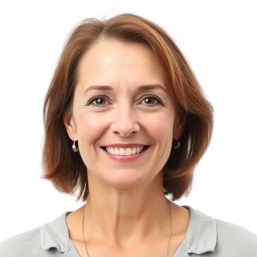 A person smiling to the camera with a white background looking like