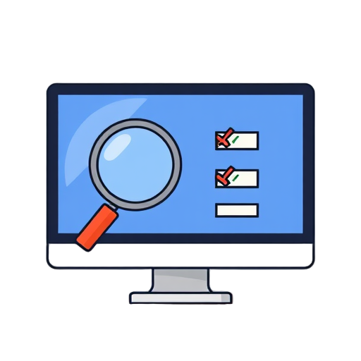 Computerbeeldscherm met een vergrootglas en checklist.