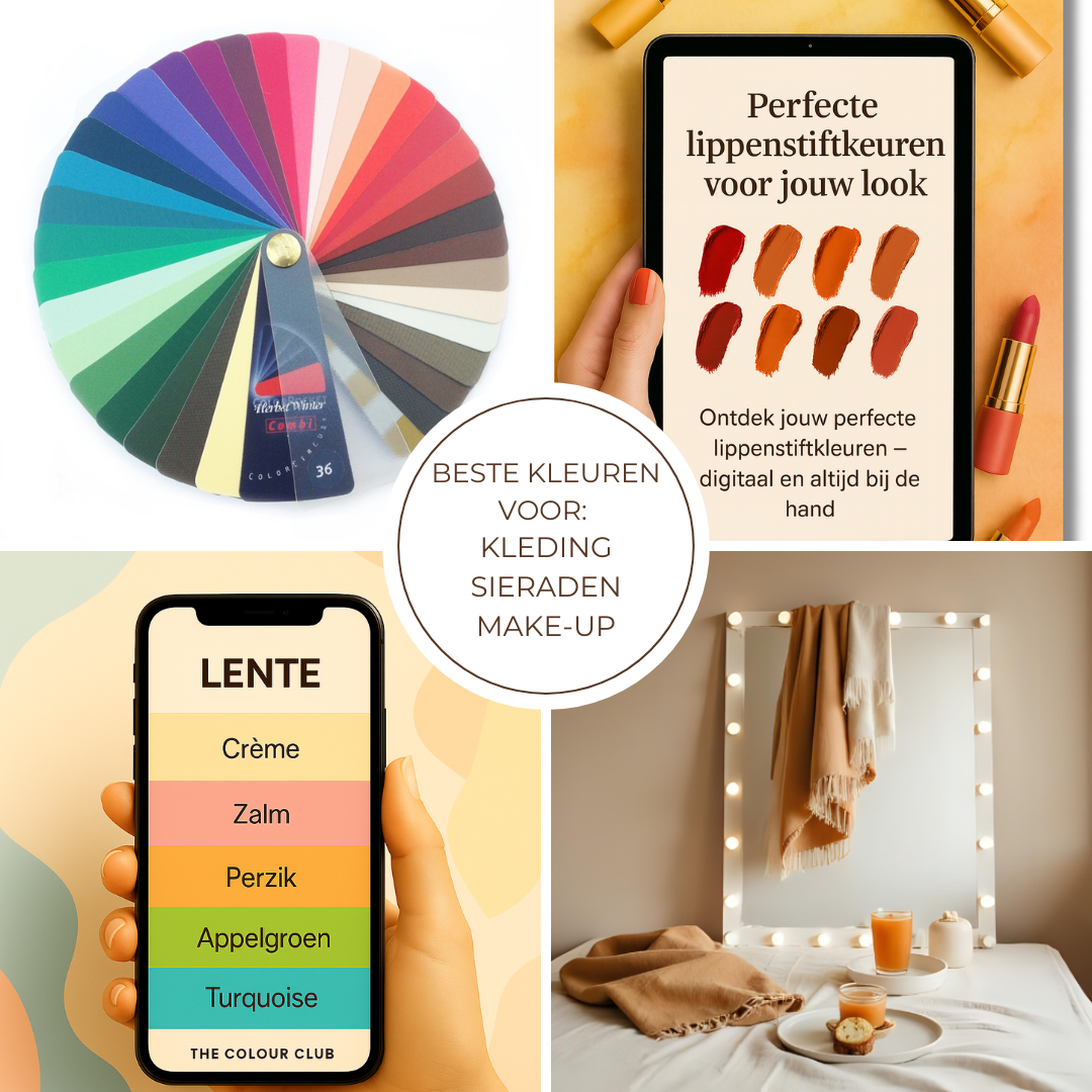 De digitale kleurenwaaier voor op je mobiel. Kies de juiste kleuren en voorkom miskopen. Kom thuis met kleding, sieraden en make-up die je echt flatteren. Doe eerst de kleurentest en ontdek direct welke kleuren je het beste staan.