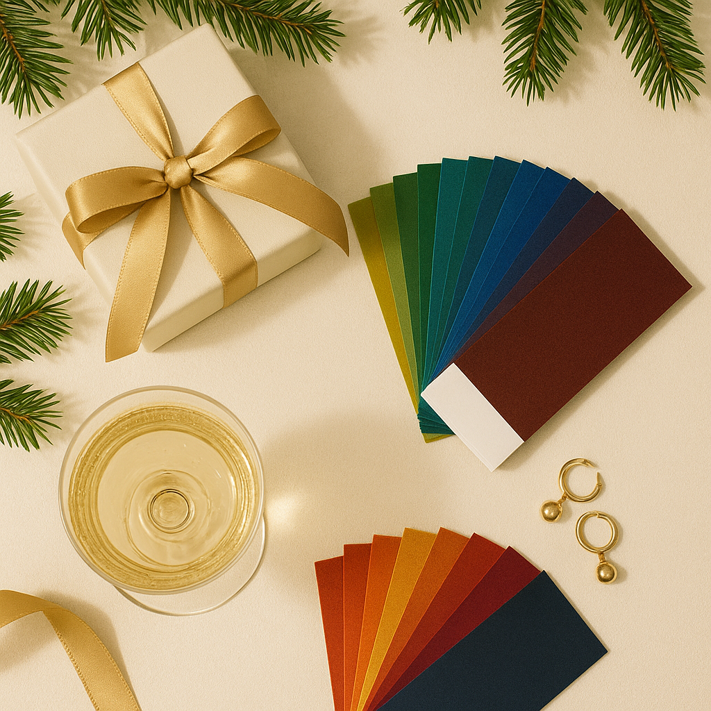 Feestelijke ervaring met champagne, als cadeau en goud in The Colour Club stijl voor de feestdagen.