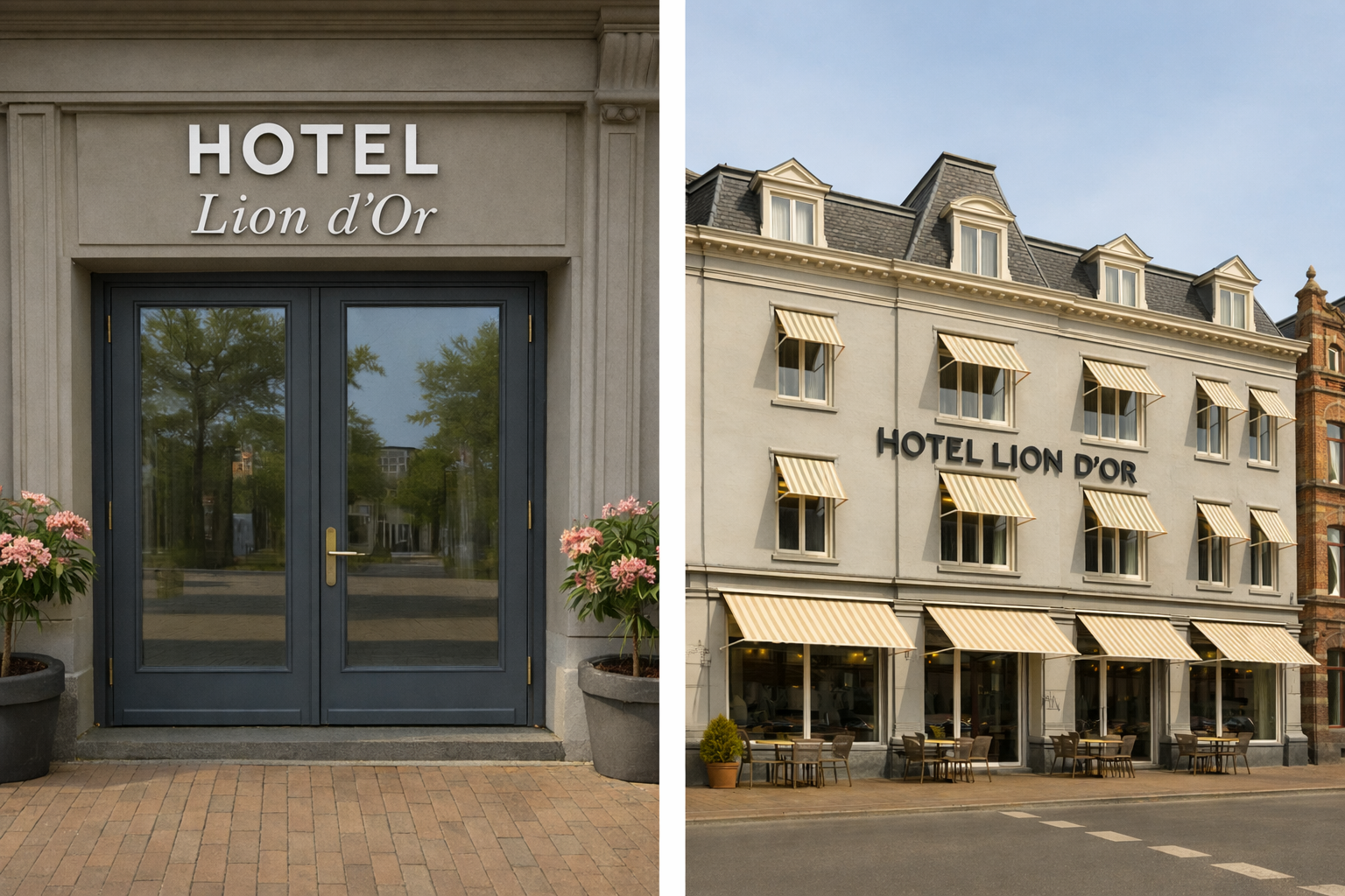 Entree en gevel van Hotel Lion d’Or in Haarlem, de rustige en elegante locatie voor persoonlijke kleurenanalyses bij The Colour Club.