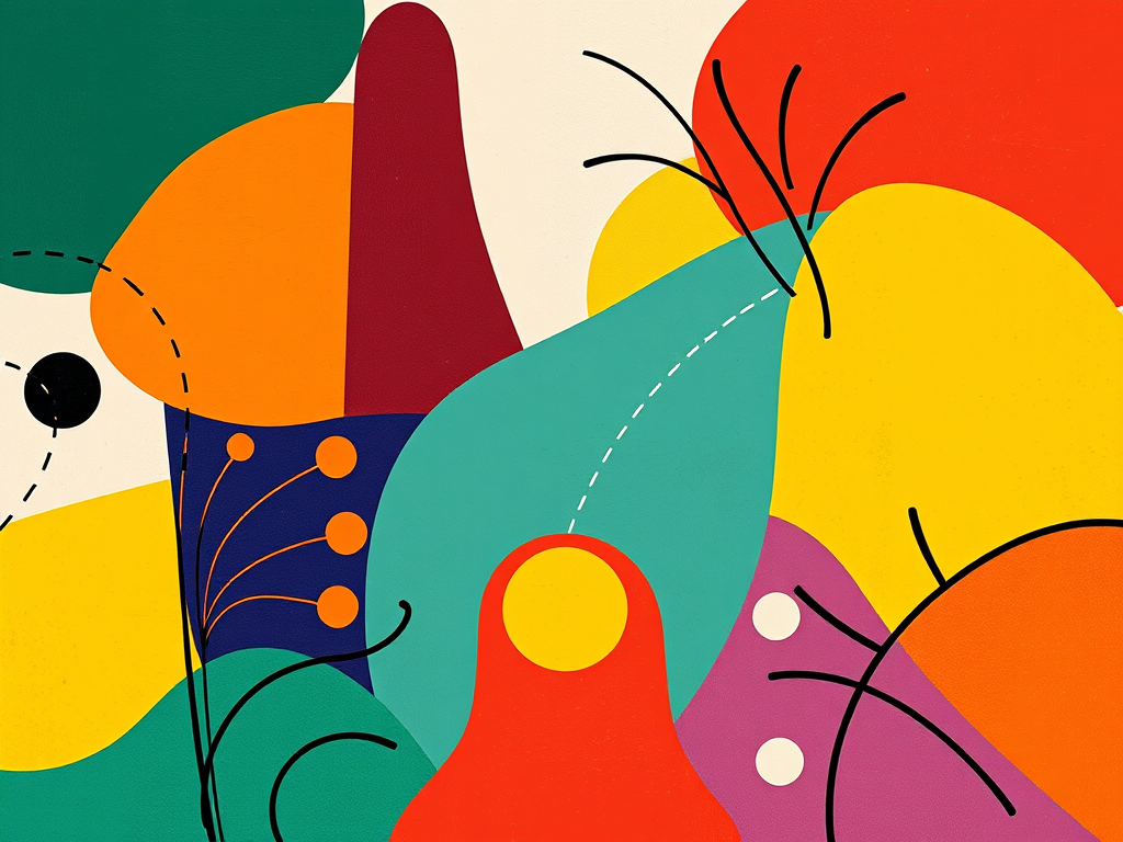 Abstracte vormen en levendige kleuren geïnspireerd door Picasso.