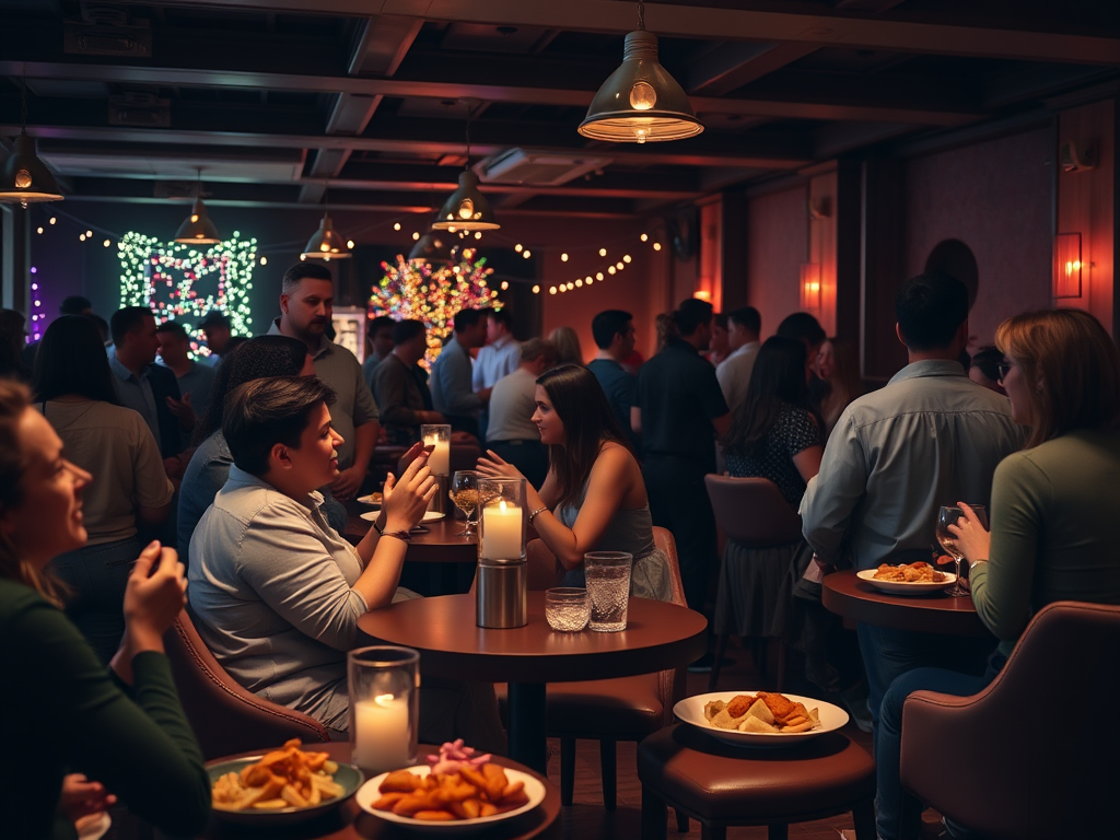 Een gezellige evenementenruimte vol singles die mingelen.