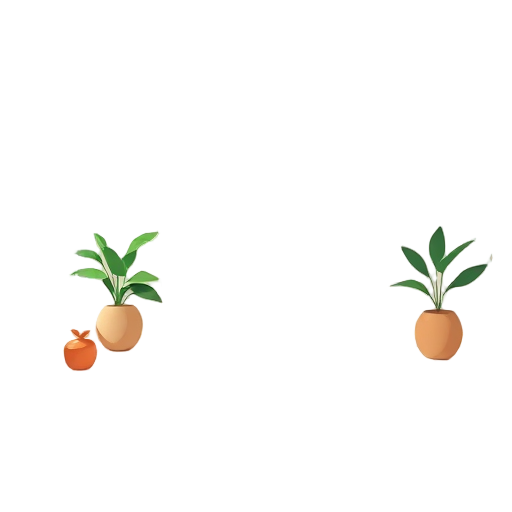 Twee groene planten in oranje potten.