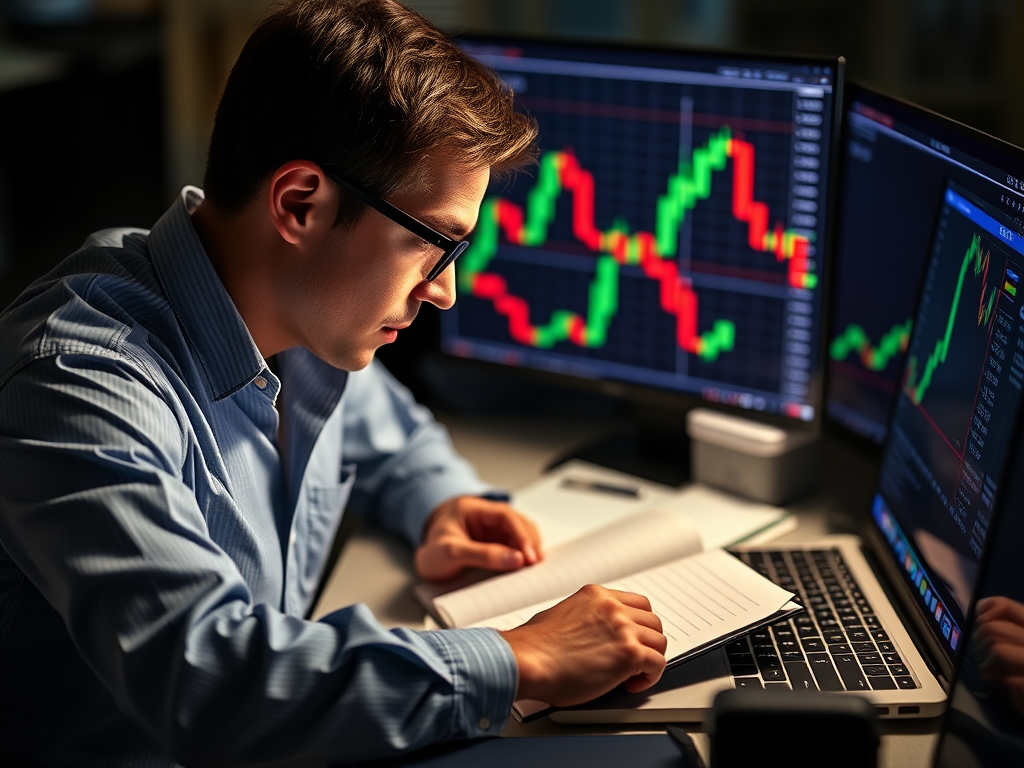 Een trader analyseert geconcentreerd digitale grafieken.