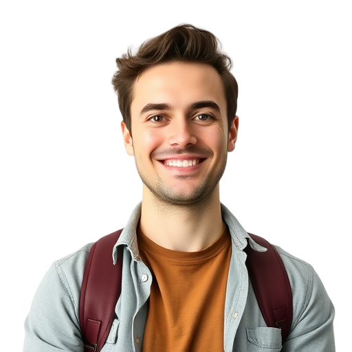 Een persoon die naar de camera glimlacht met een witte achtergrond.