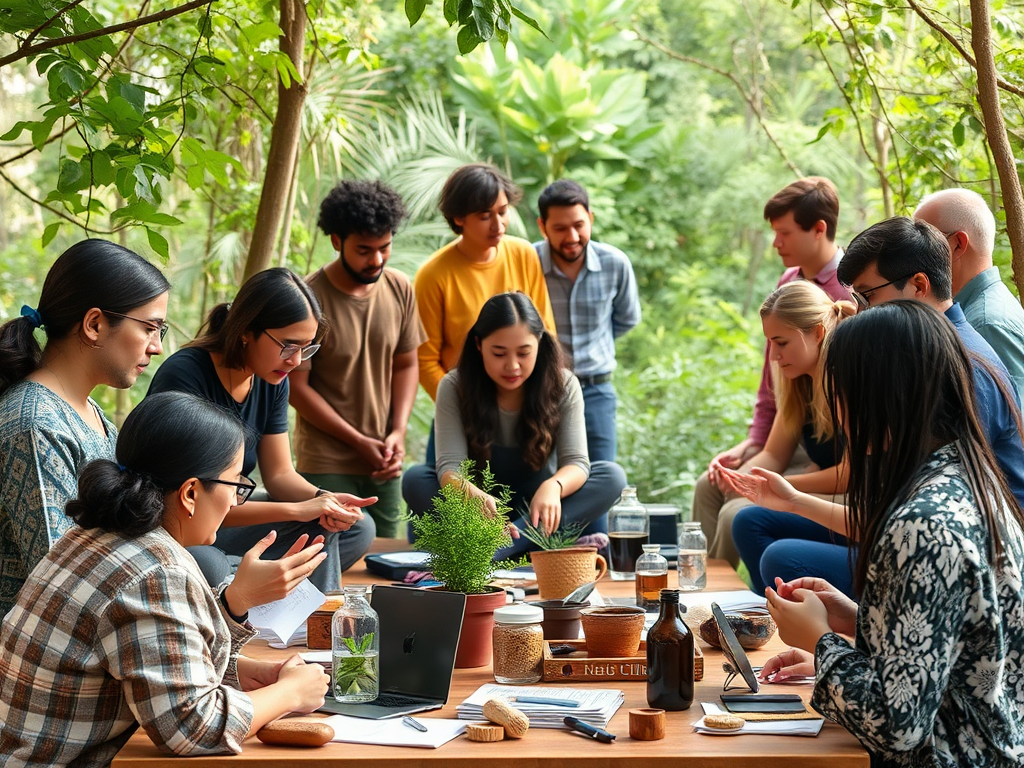 Een kleurrijke workshop met diverse deelnemers in de natuur.