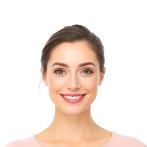 A confident person smiling to the camera with a white background looking like