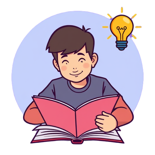 Studerende jongen met een open boek en een lamp.