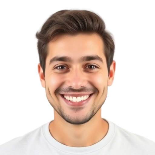 A person smiling to the camera with a white background looking like