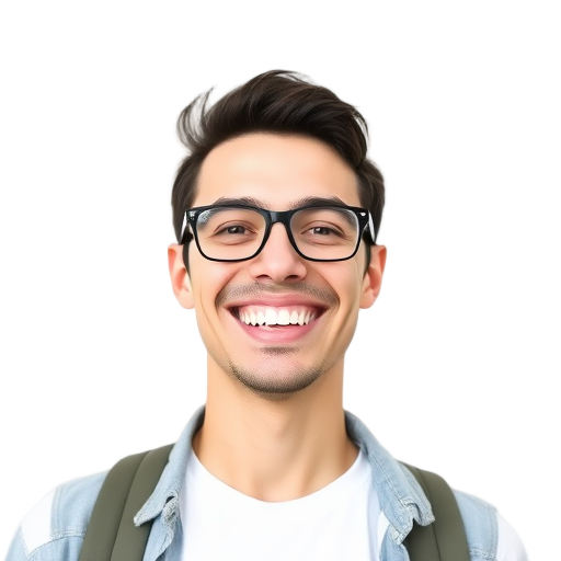 Een glimlachende persoon voor een witte achtergrond.