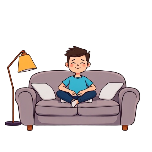 "peaceful person" "home couch" "soft lamp""