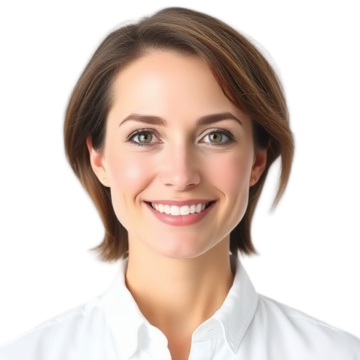 A person smiling to the camera with a white background looking like