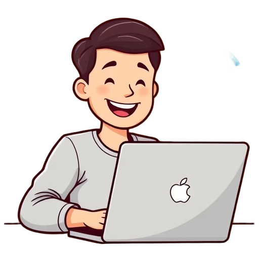 Blije persoon met laptop en wifi-signaal.