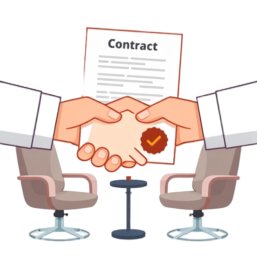 "two hands" "shaking firmly" "contract document" "checkmark seal" "smiling faces" "salon chair"
