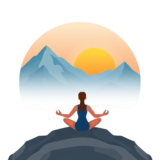 Meditatieve vrouw voor berglandschap en zonsopgang.