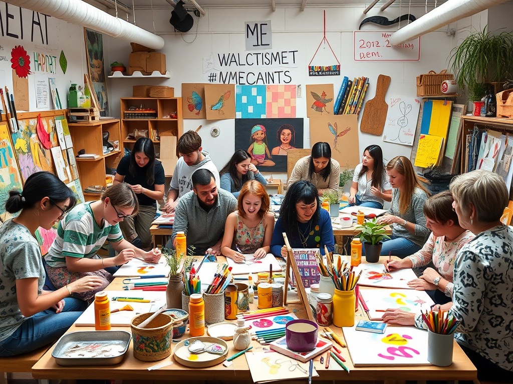 Een levendige workshop met mensen die creatief bezig zijn.