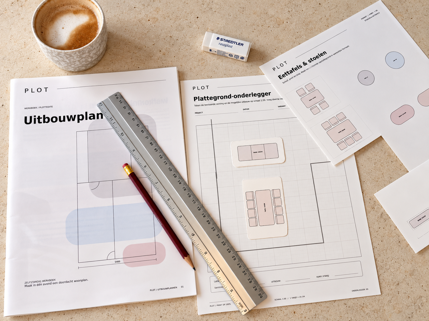 PLOT Uitbouwplanner met plattegrondonderleggers en meubels op schaal