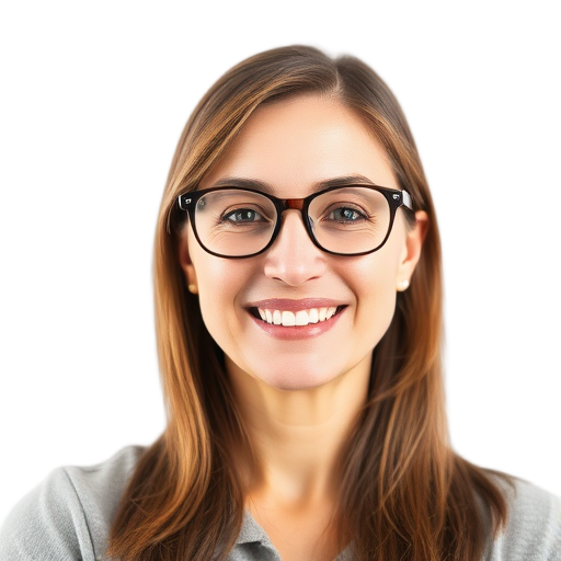 Een glimlachend persoon voor een witte achtergrond.