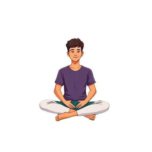 Een persoon die gekruist zit op een groene weide.