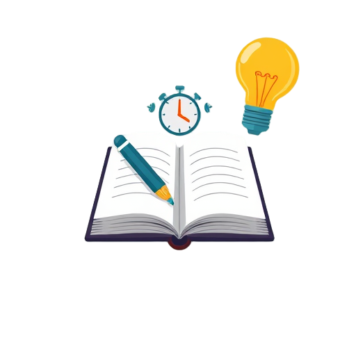 "open notebook" "pen writing" "light bulb" "clock timer" "bar chart" "gear settings"