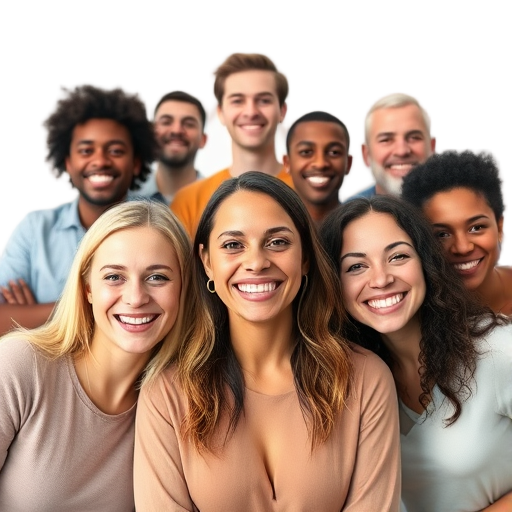 A group of diverse people smiling together.