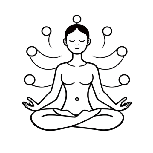 Meditating figure surrounded by flowing energy lines.
