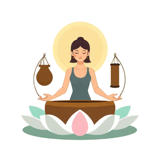 "sound healing" "singing bowls" "gongs" "chimes" "meditating person" "calm waves" "spiritual aura" "peaceful background" "lotus flower" "harmonious vibes"