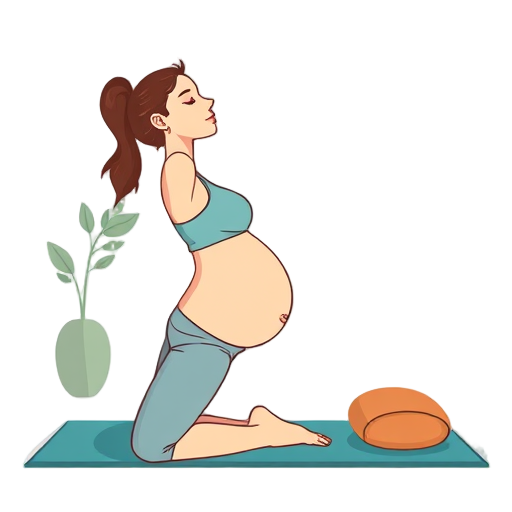 Zwangere vrouw die yoga oefent op een mat.