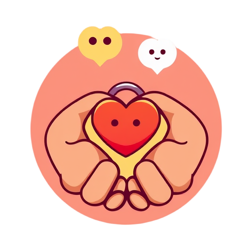 "two hands" "forming heart" "warm colors" "speech bubbles" "connected lines" "open lock" "gentle faces" "soft glow"