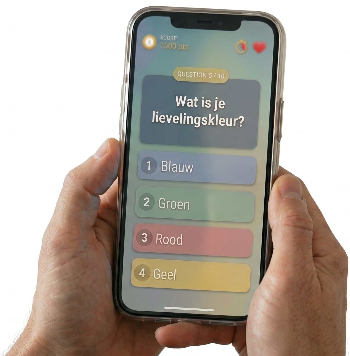 Leadquiz op een mobiele telefoon met scorebalk en persoonlijk PDF Certificaat.
