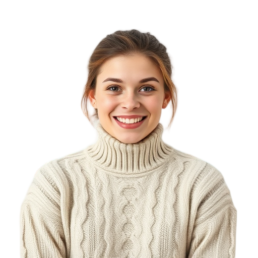 Een persoon die naar de camera lacht met een witte achtergrond.