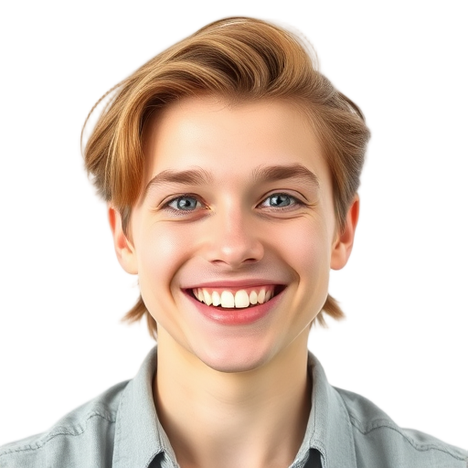 Een persoon die naar de camera lacht met een witte achtergrond.