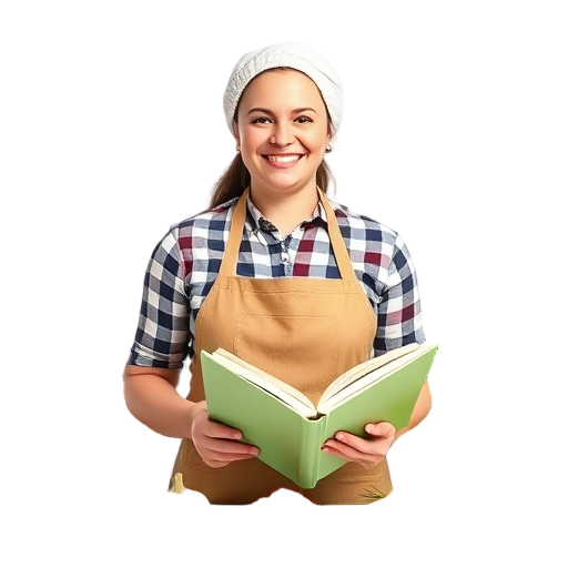 Een glimlachende persoon met een kookboek.