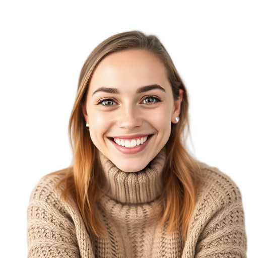 Een persoon die lachend naar de camera kijkt.